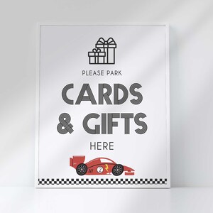 Race Car Birthday Party Sign: Park Cards & Gifts Here (Digital Download)