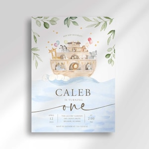 Noahs Ark 1st Birthday Invitation, Noahs Ark 2nd Birthday Invitation, Two by Two Birthday Invitation, 1st Birthday Theme, Instant Download