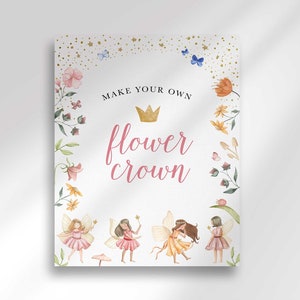 8x10 Make Your Own Flower Crown Sign for Fairy Princess Birthday | Instant Download Party Sign | Pink Fairy