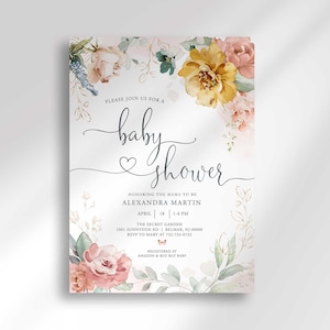 Rose Floral Baby Shower Invitation Template (Editable)