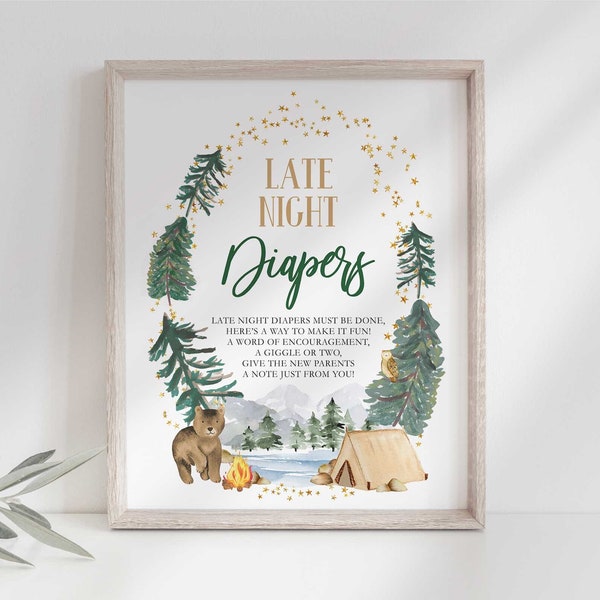 Late Night Diapers 8x10 Party Sign Instant Download for Our Greatest Adventure Baby Shower | Little Explorer is on the Way