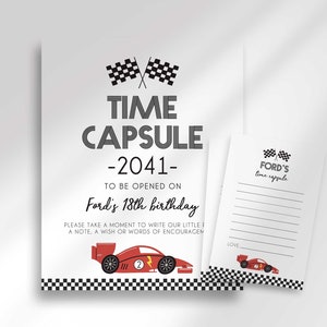 Editable ANY COLOR Race Car Birthday Time Capsule Sign Package for Instant Download | Edit and Print Yourself | 8x10  Race Car Party Sign