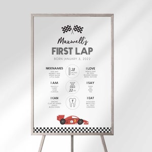 First Lap Around the Track Birthday Stats Board, Fast One Birthday Chart, Race Car 1st Birthday Milestone Poster, Racing Birthday Keepsake