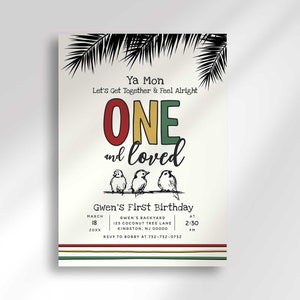 One and Loved Reggae Birthday Invitation, Three Little Birds Island 1st Birthday Invite, One Love Birthday Theme, Instant Download