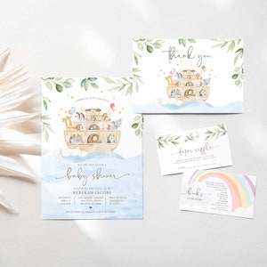Arche Noah-Babyparty einladen, Abenteuer Thema Coed, Windel Lotse Los, Bücher für Baby, Dankes-Karte, Einladung Set, Instant Download