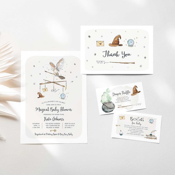 Editable Wizard Baby Shower Invitation Template Bundle to Edit Yourself at Corjl.com | Wizard Mobile | Digital Download