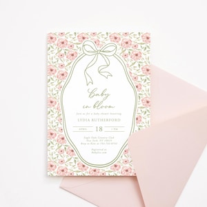 Baby in Bloom Einladung, Wildblumen-Babyparty, Südliche Babypartyeinladung, ästhetische Babyparty, Baby-Mädchen-Babypartyeinladung