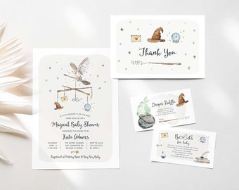 Wizard Baby Shower Invitation Set, Magical Bundle in the Way, Baby Shower Suite, Coed Baby Shower, Magic Baby Shower, Instant Download