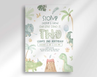 Editable Dinosaur Second Birthday Invitation for Instant Digital Download | Printable Invitation Template