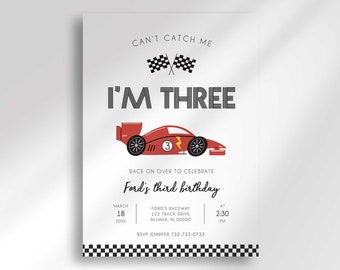 Editable ANY COLOR Race Car Third Birthday Invitation Template to Edit at Corjl.com For Any Age | Digital Download | Print or Send via Text