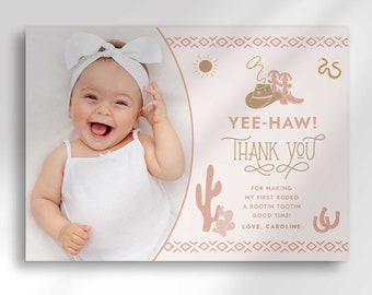 Editable First Rodeo Birthday Thank You Card Template Instant Download for Western First Birthday | Edit Yourself then Print or Text