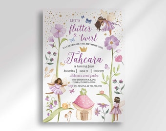 Editable Fairy Princess Birthday Invitation Template Instant Download for Any Age | Edit Yourself then Print or Text  | Purple Fairy