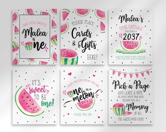 Editable Watermelon Birthday Party Signs | Time Capsule | One in a Melon | Sweet to be One | Digital Download | Printable 8x10s