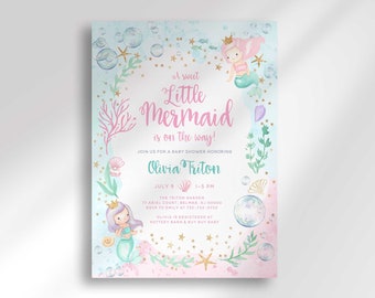 Editable Little Mermaid is on the Way Baby Shower Invitation Template to Edit Yourself at Corjl.com | Digital Download