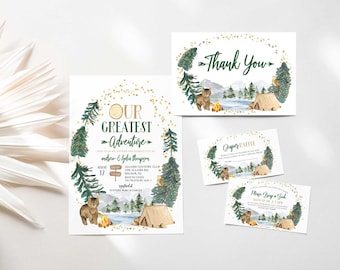 Our Greatest Adventure Baby Shower Invitation Set, Greatest Adventure Baby Shower Invitation, Coed Baby Shower, Little Bear Baby Shower