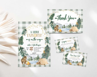 Little Explorer Baby Shower Invitation, Adventure Baby Shower Suite, Woodland Baby Shower Set, Camping Theme Baby Shower, Forest Baby Shower