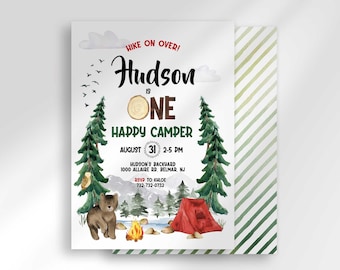 Editable Camper First Birthday Invitation Instant Download