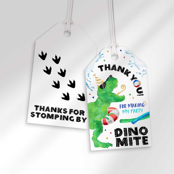 Dinosaur Pool Party Birthday Party Favor Tags | Thank You Tags | T-Rex Birthday | Instant Download | Printable DIY