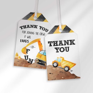 Construction Birthday Thank You Gift Tags | Thank You Tags | Dump Everything | Loads of Fun | Instant Download | Printable DIY