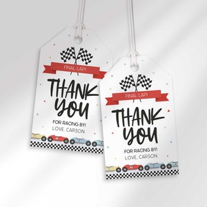 Editable Race Car Birthday Thank You Tags to Edit at Corjl.com | Party Favor Tags | Instant Download