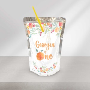 Peach Birthday Juice Pouch Label: Editable DIY (Digital Download)