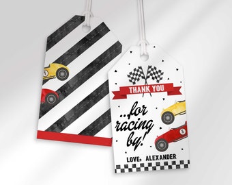 Editable Race Car Birthday Thank You Tags to Edit at Corjl.com | Party Favor Tags | Instant Download