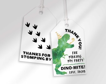 Editable Dinosaur Birthday Thank You Favor Tag | Edit at Corjl.com | Add Custom Name or Edit All Text
