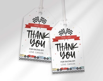 Editable Race Car Birthday Thank You Tags to Edit at Corjl.com | Party Favor Tags | Instant Download