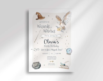 Invitación de cumpleaños de mago: Invitación editable para fiesta mágica (5 x 7 pulgadas (descarga digital))
