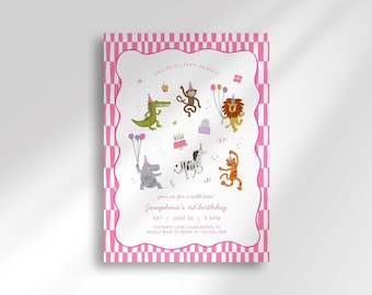 Calling All Party Animals Birthday Invitation: Pink Girl Safari Theme  (Digital Download)