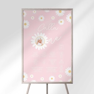 Modèle de graphique modifiable pour le 1er anniversaire de Daisy Téléchargement immédiat | Modifiez vous-même puis imprimez, tableau des jalons Daisy First | Marguerite rose