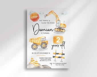 Dump Truck Birthday Invitation, Caution Party Under Construction Invite