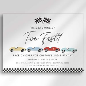 Two Fast Race Car Birthday Invitation Template, Racing into 2
