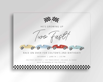 Two Fast Race Car Birthday Invitation Template, Racing into 2
