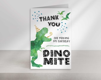 Verjaardagsbedankkaart dinosaurus, Jurassic Party Decor (digitale download)