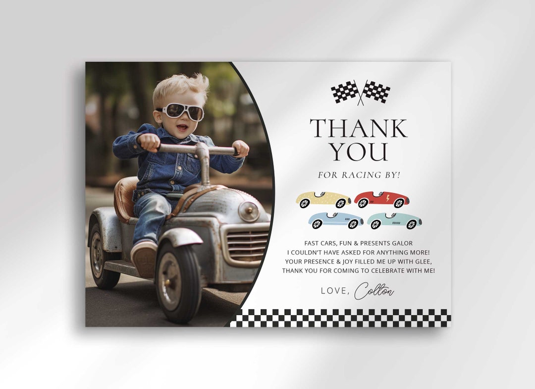 Editable Race Car Birthday Thank You Template to Edit at Corjl.com ...