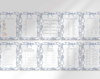 Pacchetto di giochi per baby shower in stile Chinoiserie blu, per maschietto (download digitale)