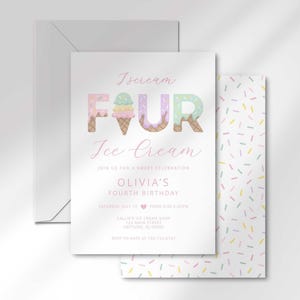 Ice cream 4th birthday party invitation