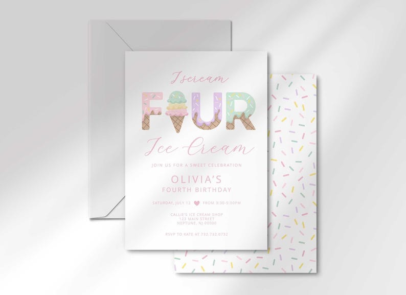 Ice cream 4th birthday party invitation