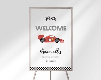 Editable Race Car Welcome Sign: Custom Birthday Party Decor (Digital Download)