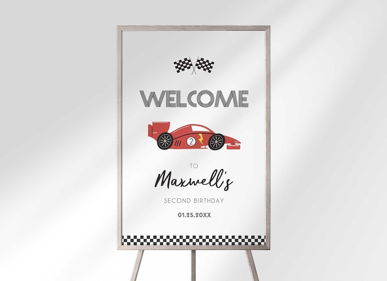 race car birthday welcome sign