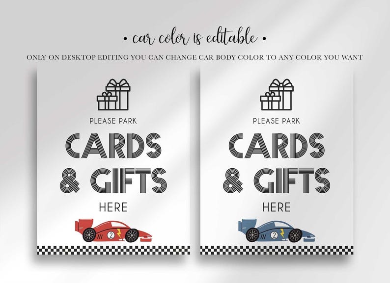 cards and gifts race car birthday sign