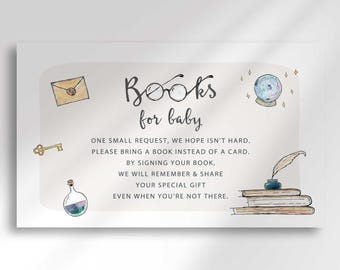 Wizard Baby Shower Bring a Book Insert Card Magic Theme Printable Game (Digital Download)