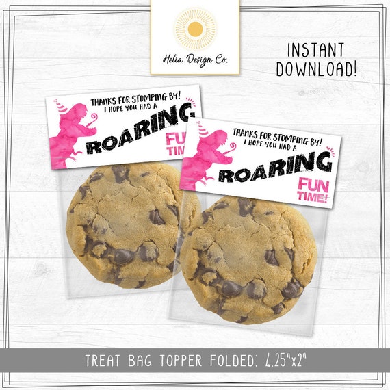 Pink Dinosaur Birthday Treat Bag Toppers | Dino Birthday | T-Rex | Girl Birthday | Favor Bag | Instant Download | Printable Il_570xn