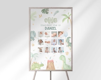 Jurassic T-Rex Dino First Birthday Milestone Board, Dinosaur Printable Chart (Digital Download)
