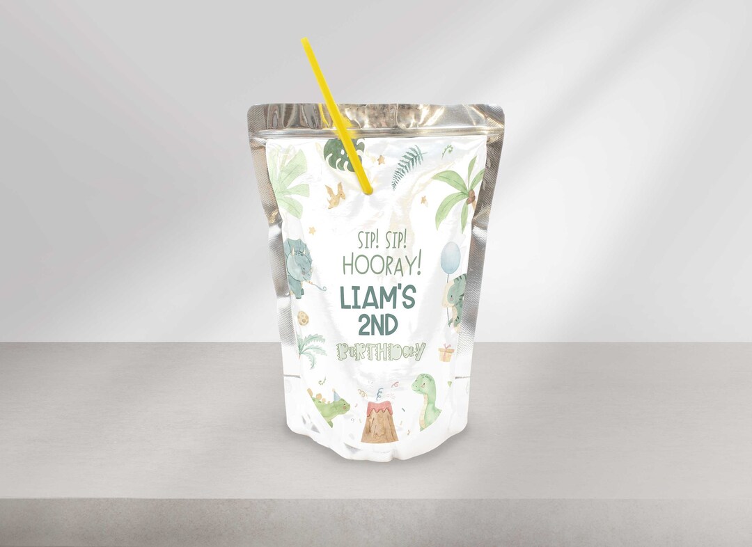 Editable Dinosaur Birthday Juice Pouch Labels | Edit Yourself Juice Box ...