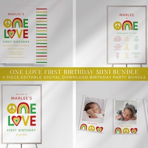 One and Loved 1st Birthday Invitation Bundle, Reggae Birthday Decor, One Love First Birthday Invite, Island Birthday Theme, Instant Download