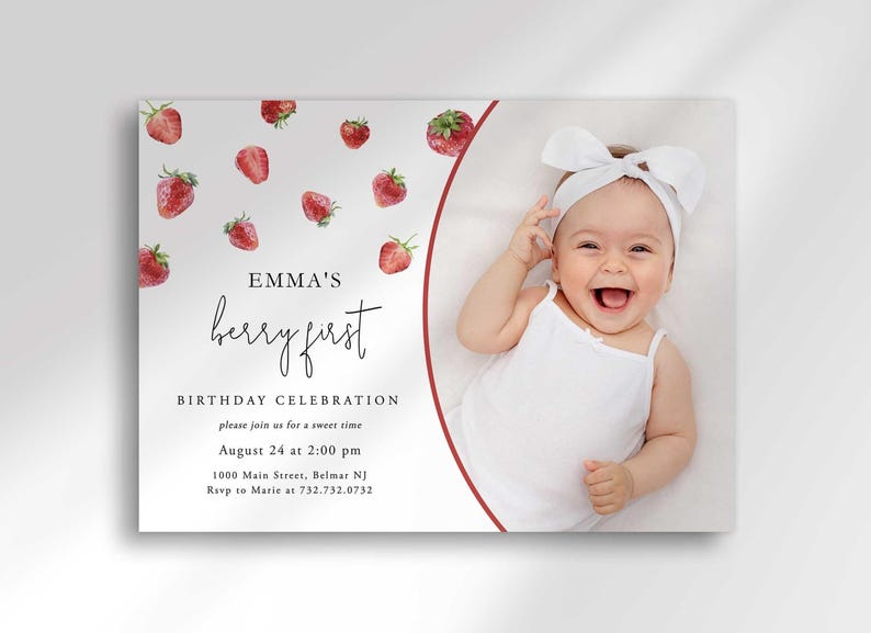 berry first birthday invitation