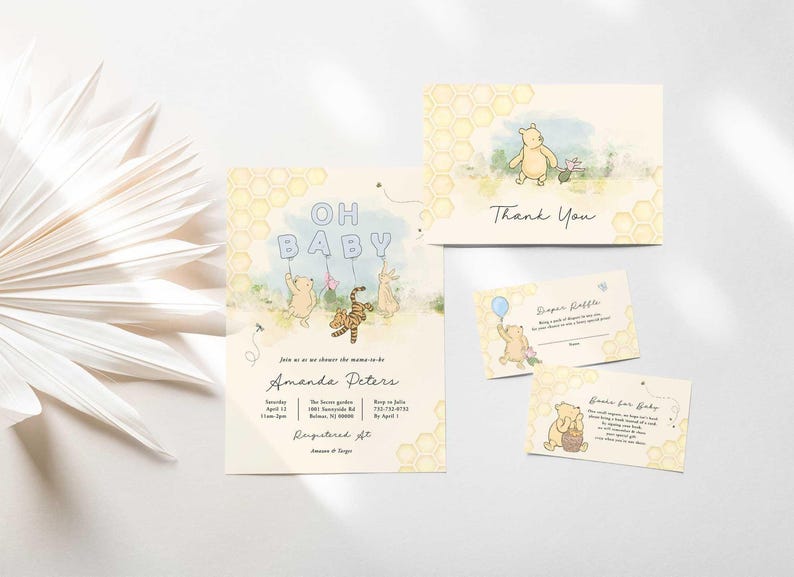 100 acre wood Winnie the Pooh baby shower invitation set