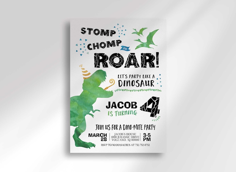 Editable Dinosaur Birthday Invitation Any Age Instant Digital Download Printable Invitation Add Up to 2 Names image 3
